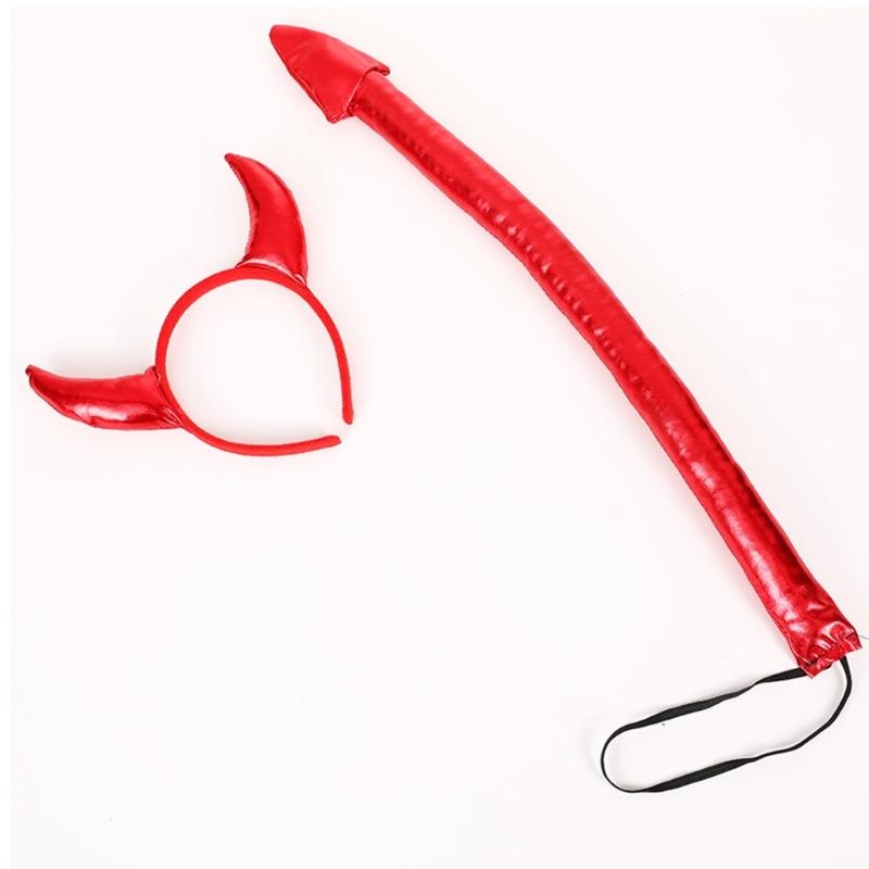 Halloween Devil Costume Kits Including Horn Headband Bowtie Tail Demons Dress Up Outfit Halloween Cosplays Party Props