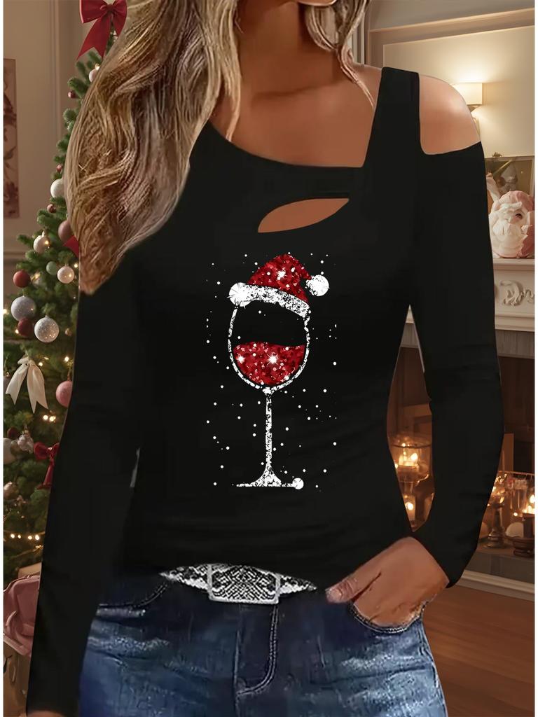 Autumn & Winter Women's New Casual  Long Sleeve Top  Christmas Pattern Ideal Halloween Christmas Gift T Shirt