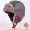 Retro pilot hat men's and women's winter velvet PU leather warm Lei Feng hat Northeast outdoor cycling ear protection hat