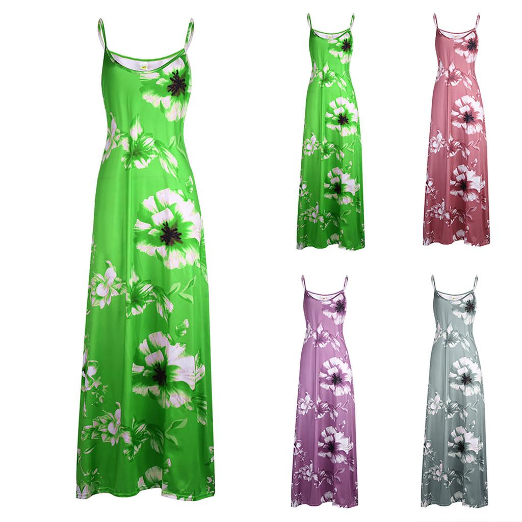 Women Sexy Off Shoulder Sleeveless Casual Floral Printing Dress Long Dress