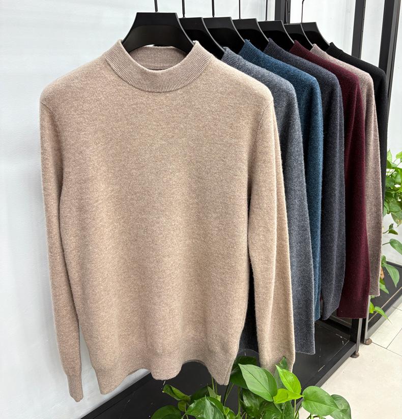 Men's Winter Thick 100% Pure Wool Half-High Collar Sweater - Warm Base Layer Knitwear