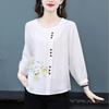 Spring Summer New Women Fashion Casual Office 3/4 Sleeve Embroidery Cotton Linen Big Plus Size Top T-Shirt L-5XL