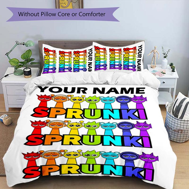 3pcs SPRUNKI5 Cover Set - Personalized Name, HD Printed Bedding with 1 Cover and 2 Pillowcases - Perfect for Home Decor, Easy Care