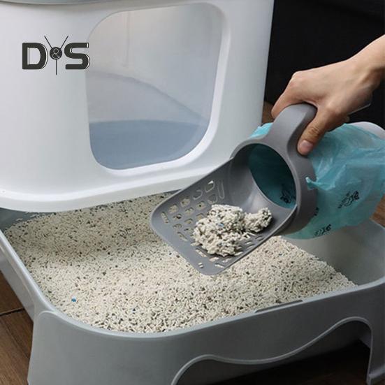Naběračka na kočičí stelivo s odpadkovou nádobou, velkokapacitní přenosná naběračka s držákem, integrovaná odnímatelná sítka na kočičí stelivo