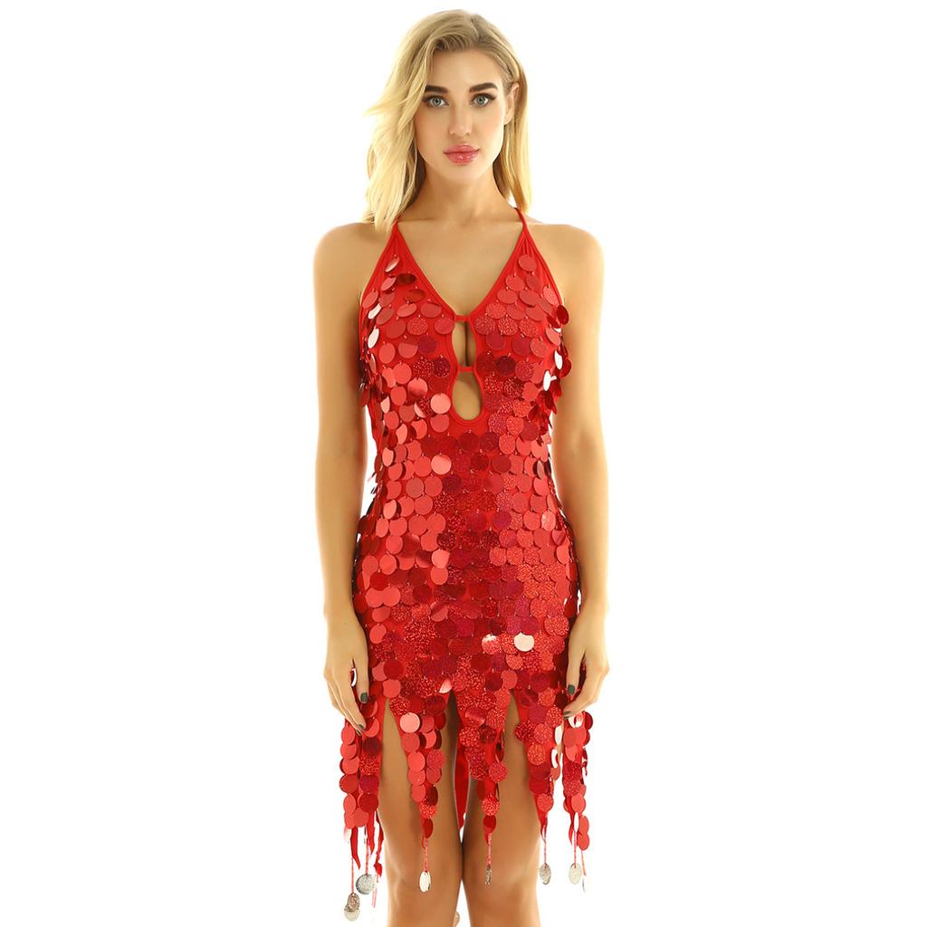 Mono Lentejuelas Jugaoge Mono Latino Para Mujer, Con Cuello Halter