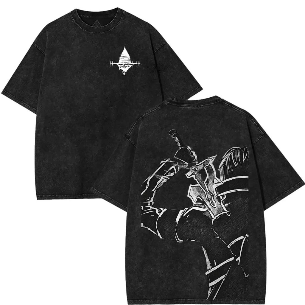 Anime Sword Art Online Graphic Print Tshirt Men Women Retro Washed Cotton Oversized Harajuku Streetwear Fashion Summer New Tee