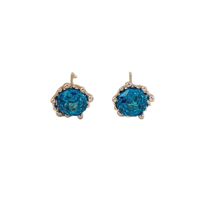 New Simple and Fashionable Blue Zircon Stud Earrings Necklace, Japanese and Korean Sweet Suit, Light Luxury and Versatile Temperament Collarbone Chain