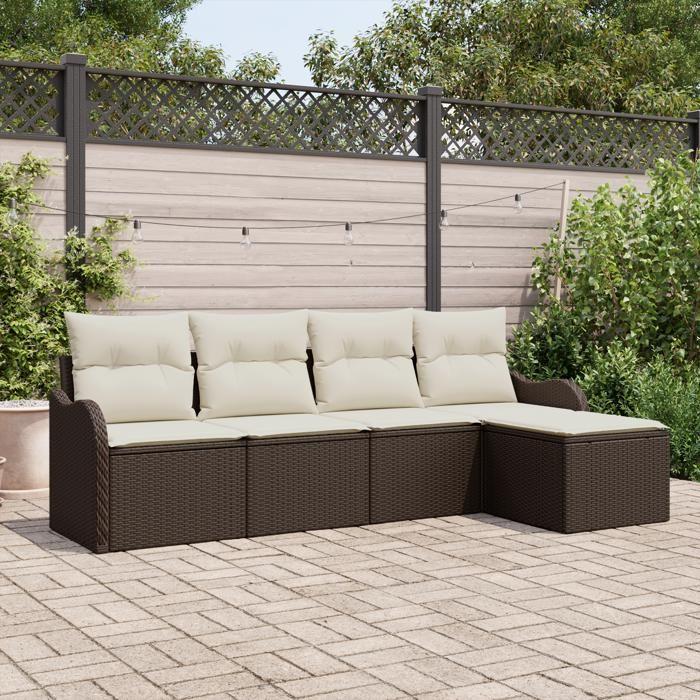 Ensemble de Sofa de Jardin vidaXL 5 pièces avec Coussins en Poly Rattan Marron, Sofa de Jardin 2 places vidaXL 3354327