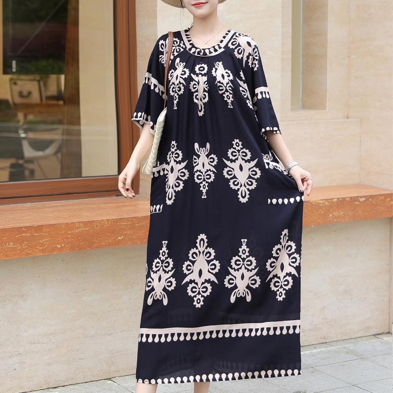 Women's Plus Size Boho Printed Maxi Dress – Oversized Summer Dresses with Pockets