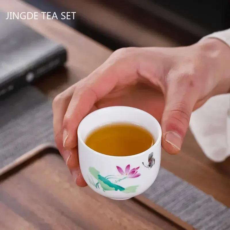 6pcs Chinese Ceramic Tea Cup Set White Porcelain Pu'er Master Cup Boutique Tea Bowl Household Drinkware Tea Set Accessories
