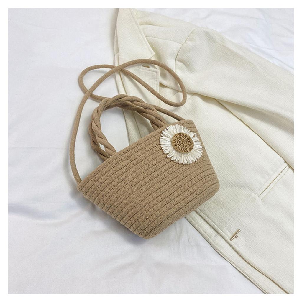 Hand Woven Bag, Eco-friendly, Handbag, Flower Bag, Shoulder Bag, Solid Color, Storage Bag, Vacation Bag, Crossbody Bag