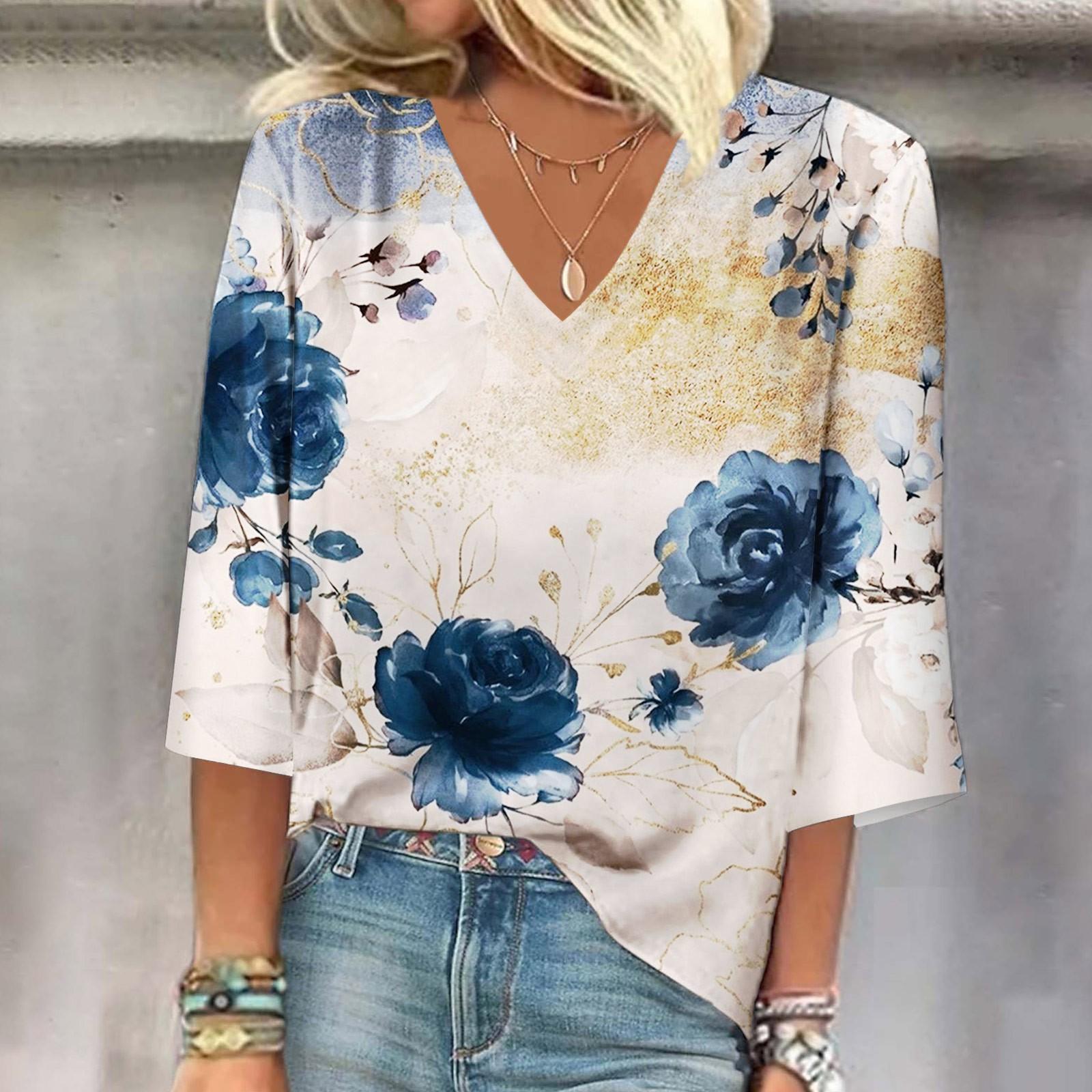 

Женская рубашка, блузка, повседневные свободные рубашки, рукава 3/4, топы с v-образным вырезом и принтом, топы с принтом, футболки, футболки XXL