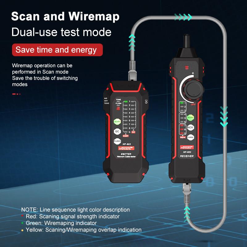 NOYAFA NF-802 Network Cable Tester RJ11 RJ45 Multifunction Wire Tracer Cat5 Cat6 LCD Display Measure Tester Network Tools