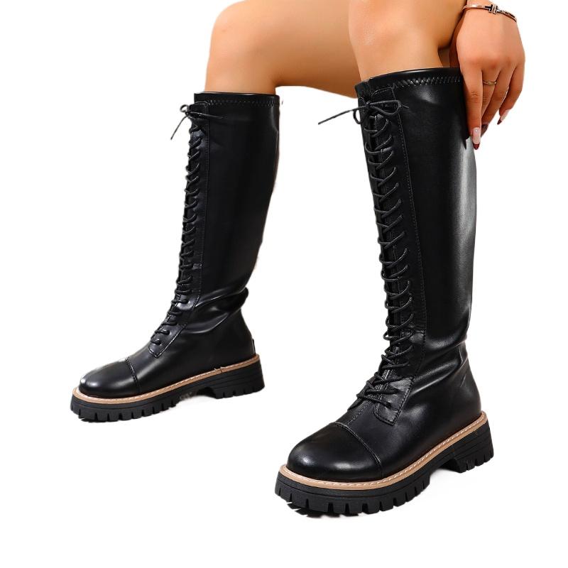 Autumn Winter Large Size Women's Shoes Elegant Temperament Height Increase Long Boots Lace Up Fashion Non Slip Knight Boots