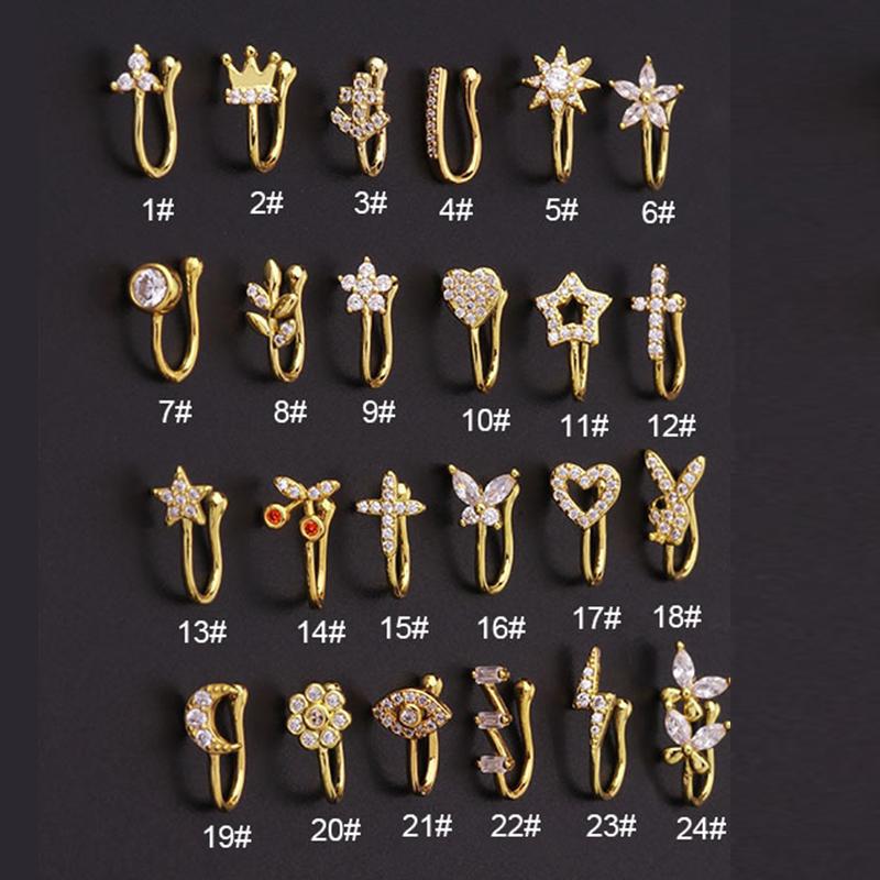Piercing Finto a Clip Anello Naso Cuffia Gioielli per il Corpo per Donne Nuova Tendenza 1 Pezzo Cuffie per Orecchie Cuore Stella Fiori Farfalla Anelli a Clip KAE197