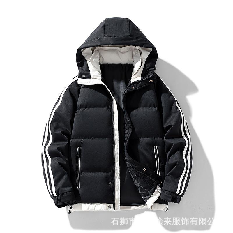 Winter thickened hooded feather cotton-padded jacket men's two bars jacket cotton-padded jacket men's clothing can be printed OO cotton-padded jacket