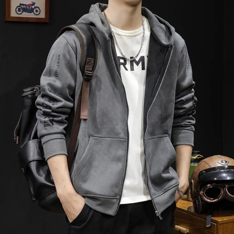 Men Zipper Hooded Open Cardigan Sweatshirt Loose Plus Size Casual Sports Outerwear