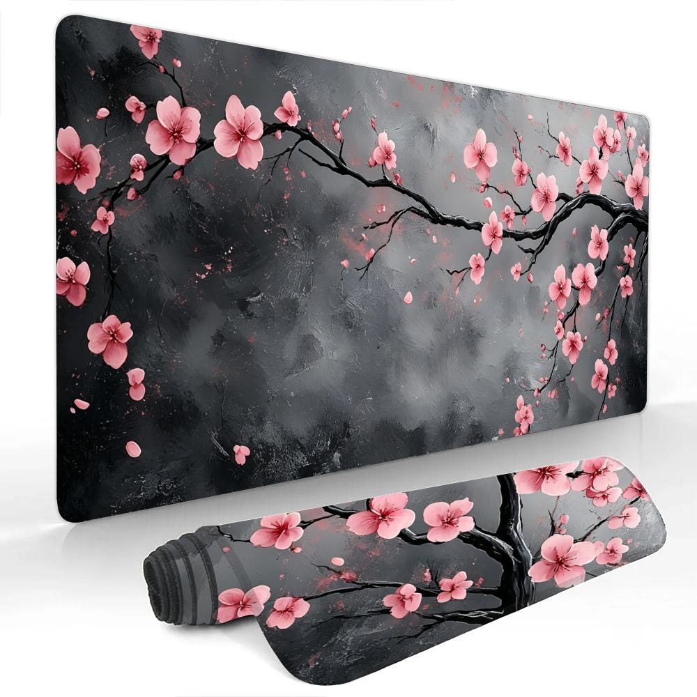 Black Texture And Cherry Blossoms Mouse Pad Large Office Game Table Mats Rubber Antislip Xxl Mouse Mat Hdp Long Desk Pads