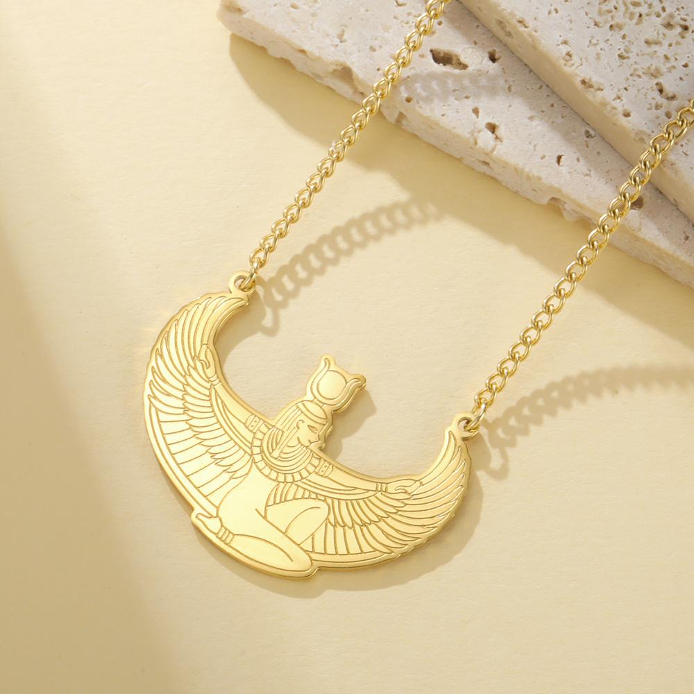 Egyptská Okřídlená Bohyně Hathor Přívěsek Náhrdelník Starověká Mytologie Ochranný Amulet Nerezová Ocel Dámské Šperky