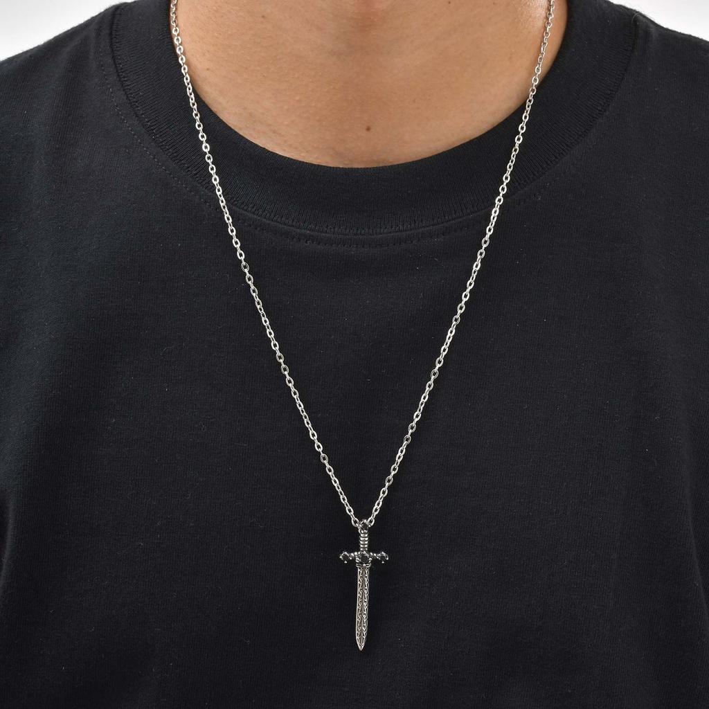 Man's Punk Rock Cross Sword Pendant Necklace, Long Knife Shaped Stainless Steel Necklace, Vintage Gothic Jewelry