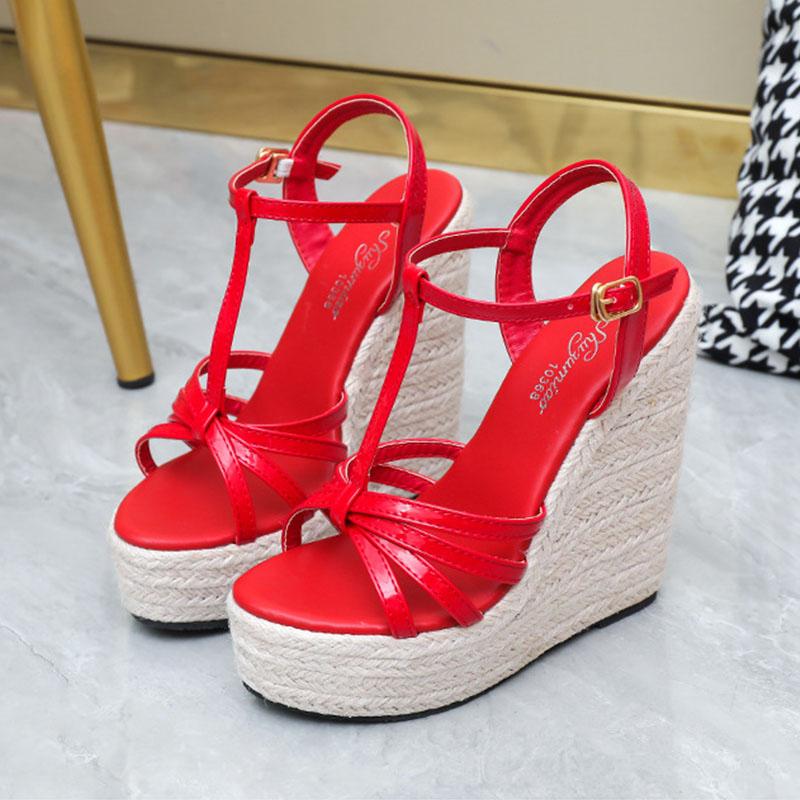 LARTTA 2022 nové dámské boty jednoduché tkané konopné provazové klíny 4 cm sandály na platformě řada 10363 14 cm podpatek LFD