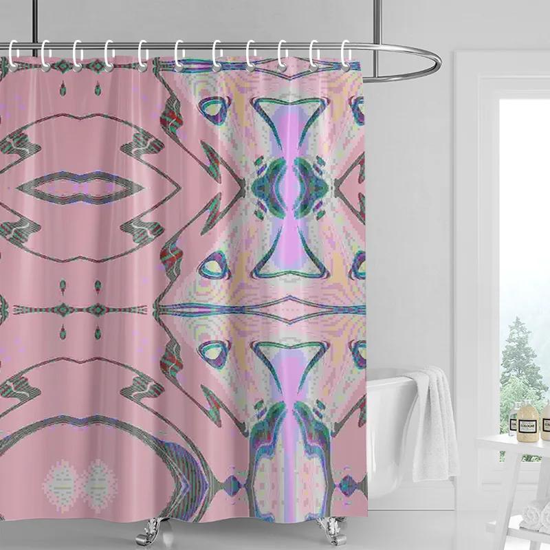 Psychedelic Symmetry Shower Curtain - Vibrant Purple, Green & Pink Swirls, Waterproof with Grommets, Modern Bathroom Decor