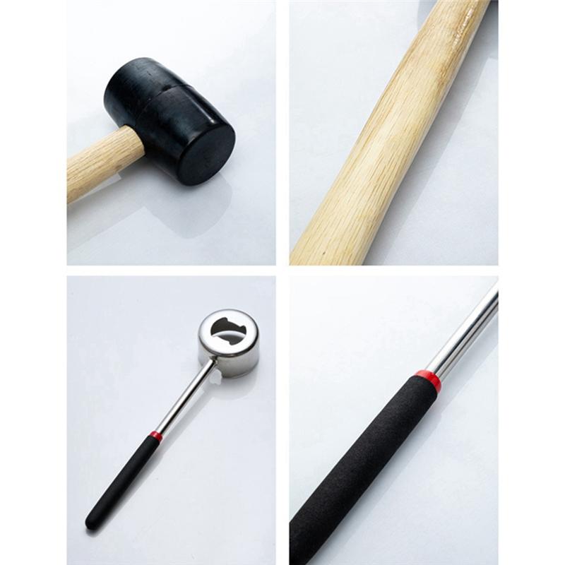 Good-Coconut Opener Tool Coconut Shell Punching Knife Coconut Opener Kit Wooden Handled Rubber Hammer Stainless Steel