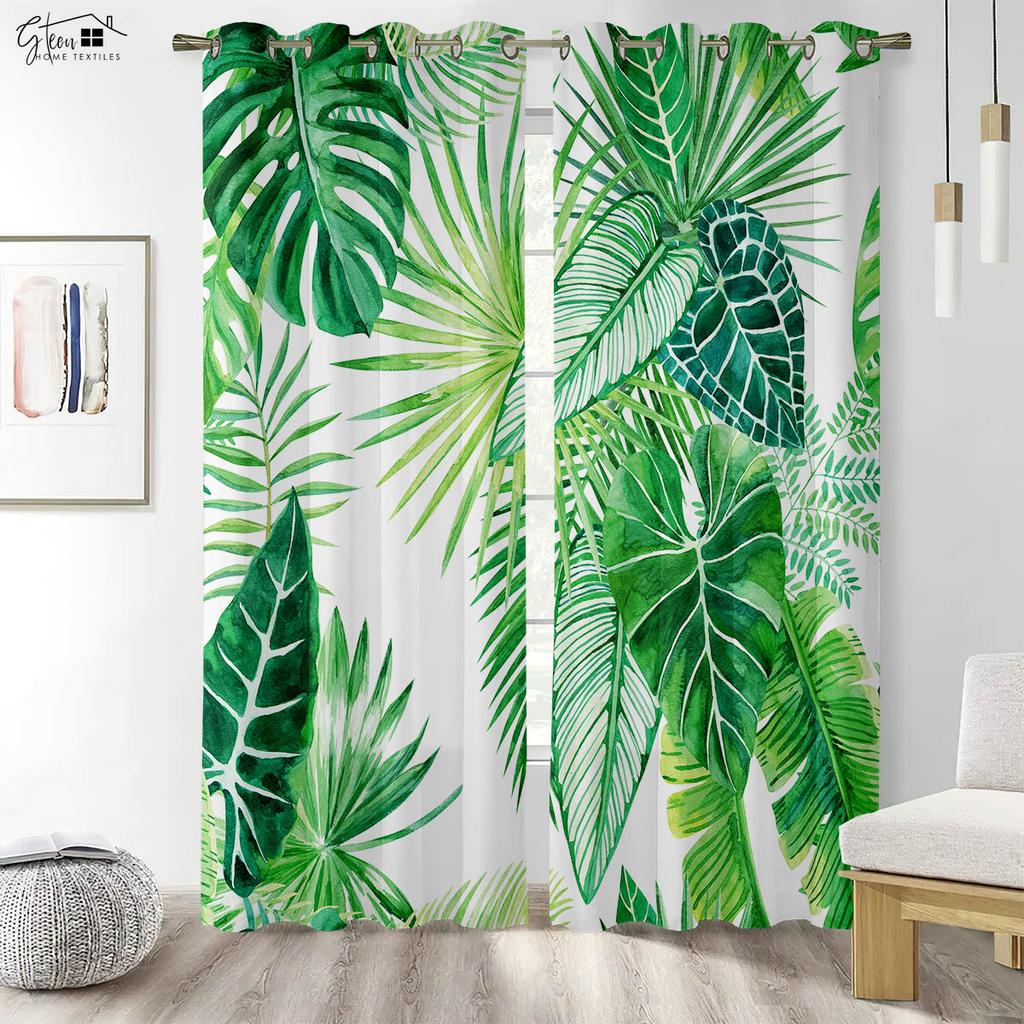 Tropical Rainforest Curtains Southeast Asia Banana Leaf Plant Forest Restaurant B&B Hotel Fresh And Simple Decorative Curtains