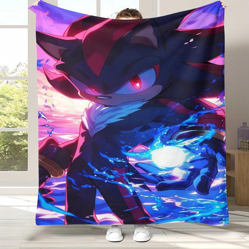 Retro S-Sonic Cartoon Game Flannel Blanket,Ultra Soft Warm Plush Throw for Home Bedroom Bed Sofa Cover Camping Picnic gift