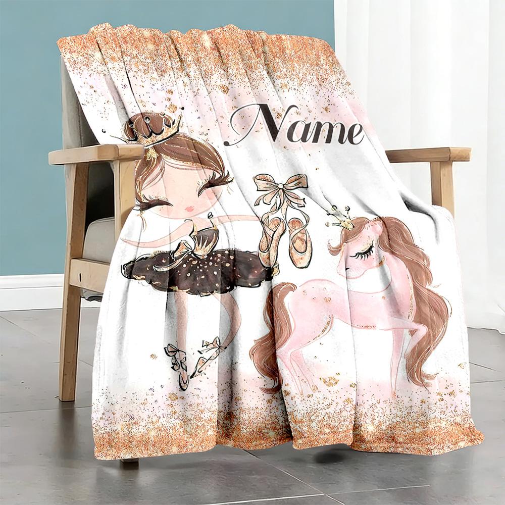 Girl Unicorn Personalized Text Blanket Cozy Personalized Blanket Warmthful Decor for Office Chair Nap Bedding Home Decor Four Seasons Multipurpose