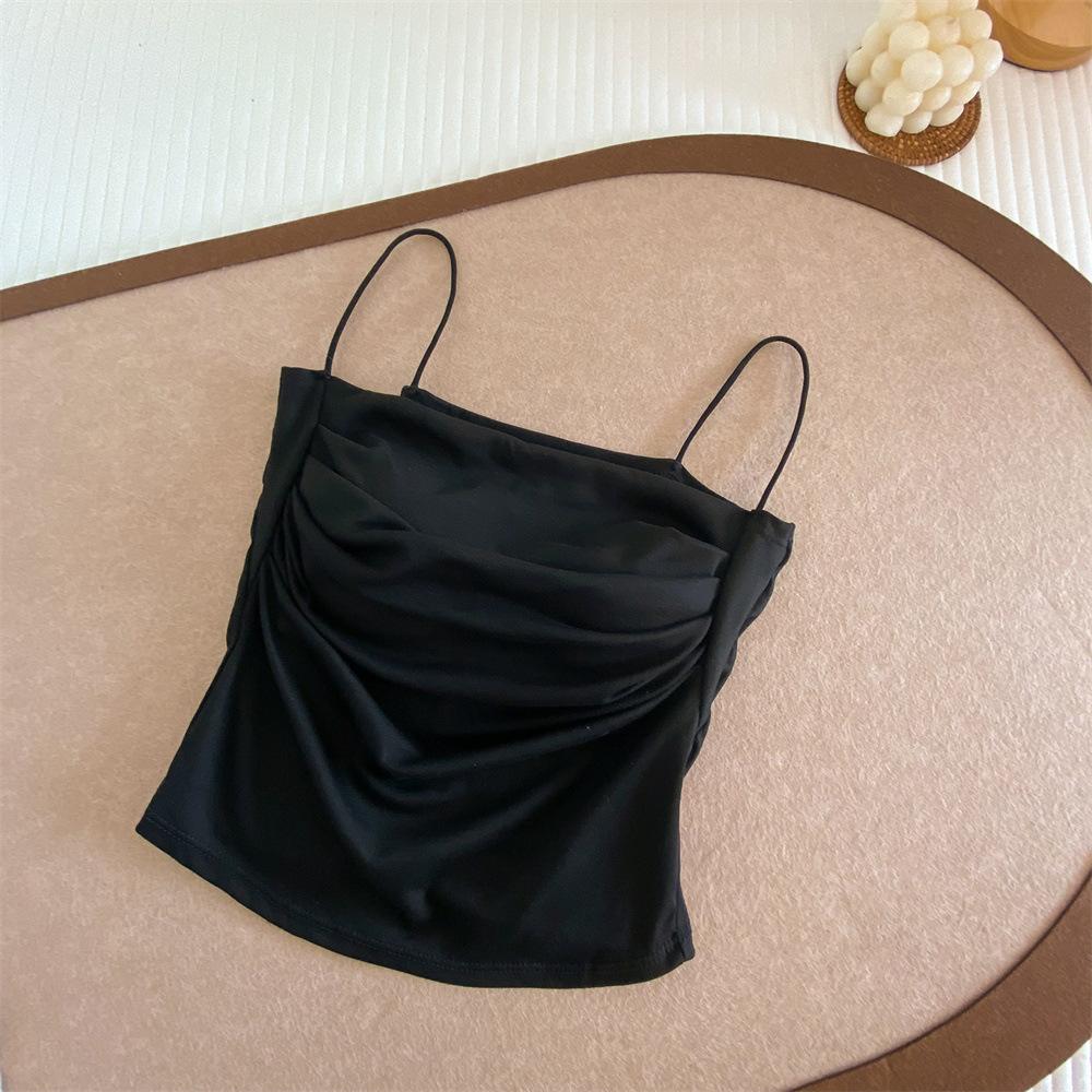 Women s Ruched Spaghetti Strap Cami, Slim Fit Padded Crop Tank Top One size
