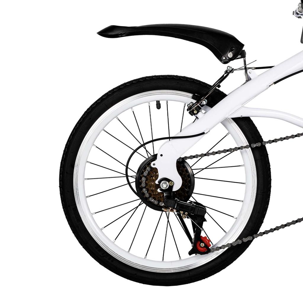 White Folding Bike Foldable City Bike for Adult 20" Commute Bicycle 6Speed Gears For Rugged Roads, Muddy Roads, Grasslands
