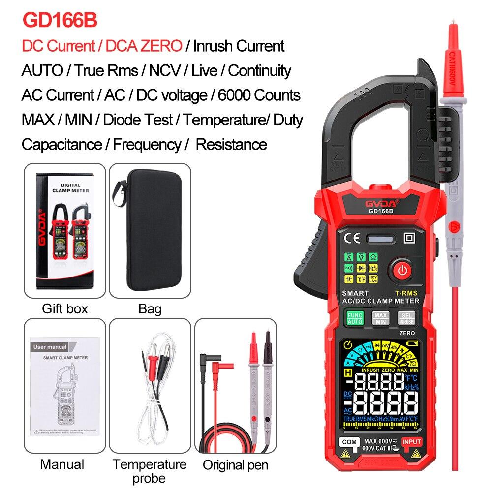 GVDA Clamp Meter Digital Multimeter DC/AC Current 6000 Counts Car Amp Hz Capacitance NCV Temperature Ammeter Voltage Ohm Tester
