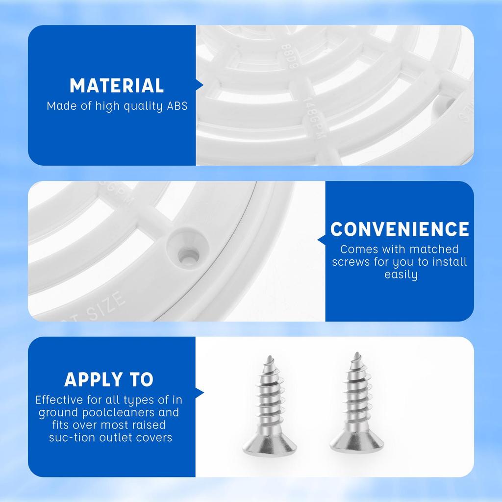 Replacement Cover Main Drain Swimming Pool Accessary with Screws White