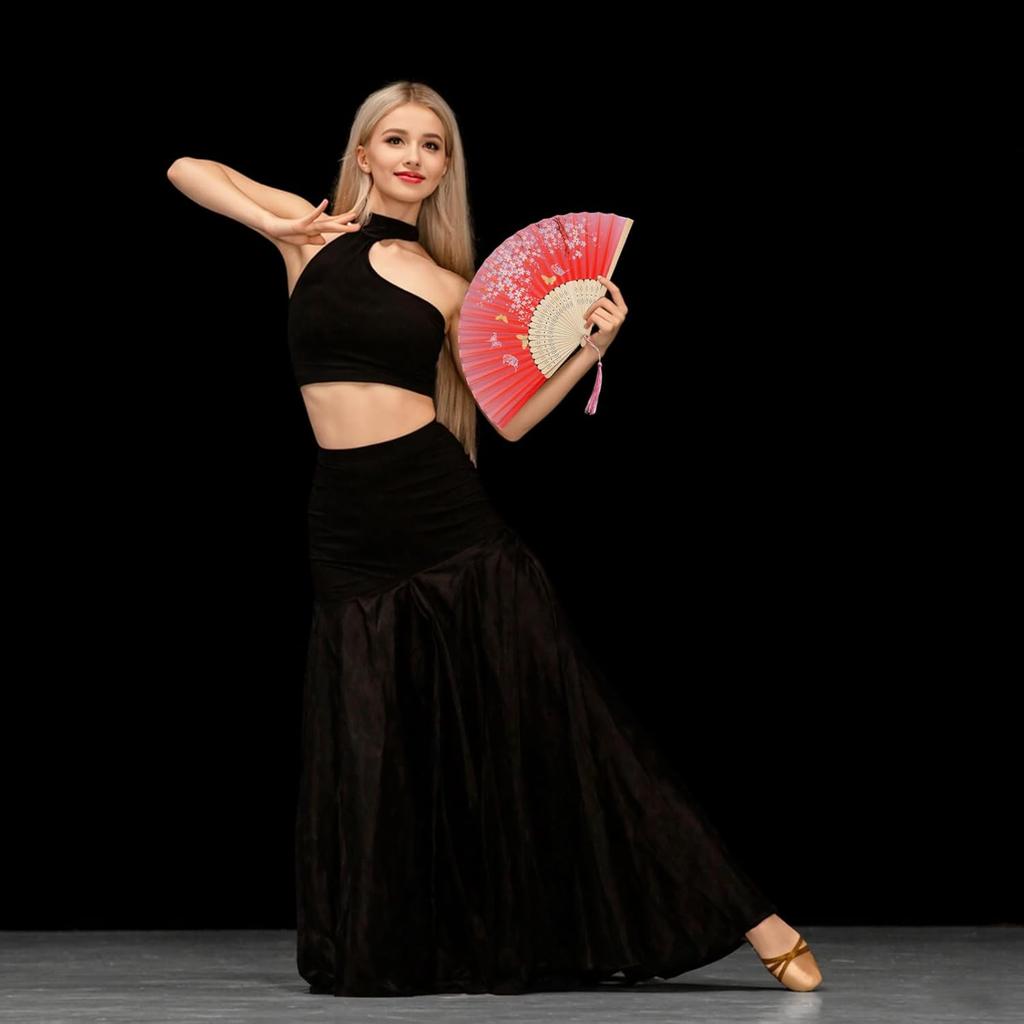 Handheld Folding Fans Floral Hand Held Fans Silk Bamboo Fans with Tassel Chinese Japanese Hand Foldable Fan with Fabric Sleeve for Dancing Wedding