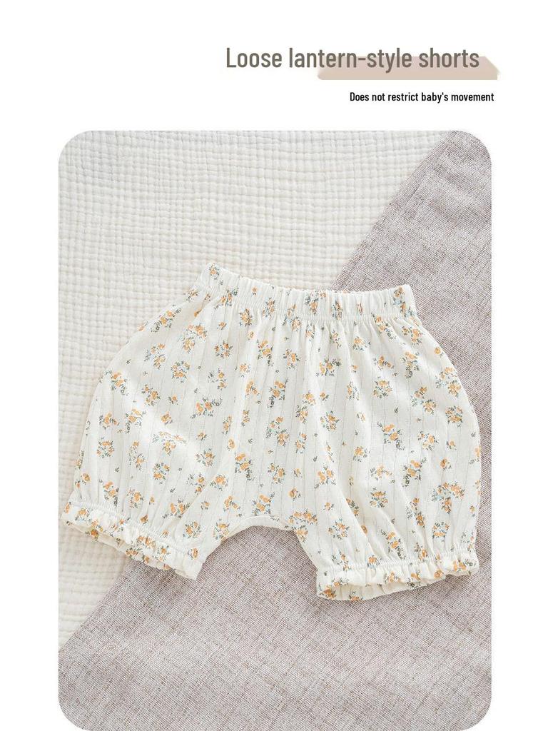 Summer Baby Girls' Floral Cotton Two-Piece Set: Breathable, Ultra-Thin Short Sleeve with Expanded Diaper Area for Infants