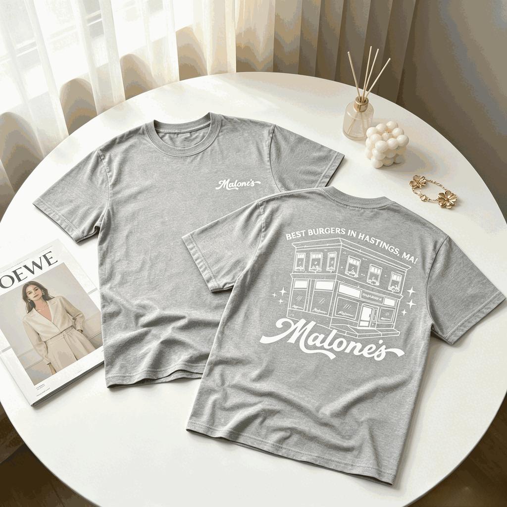 2026 Summer Hot Saleoff Campus Briar Malones Restaurant Hamburger Graphics Unisex Y2k Shirt Hip Hop Streetwear Oversized Tshirt