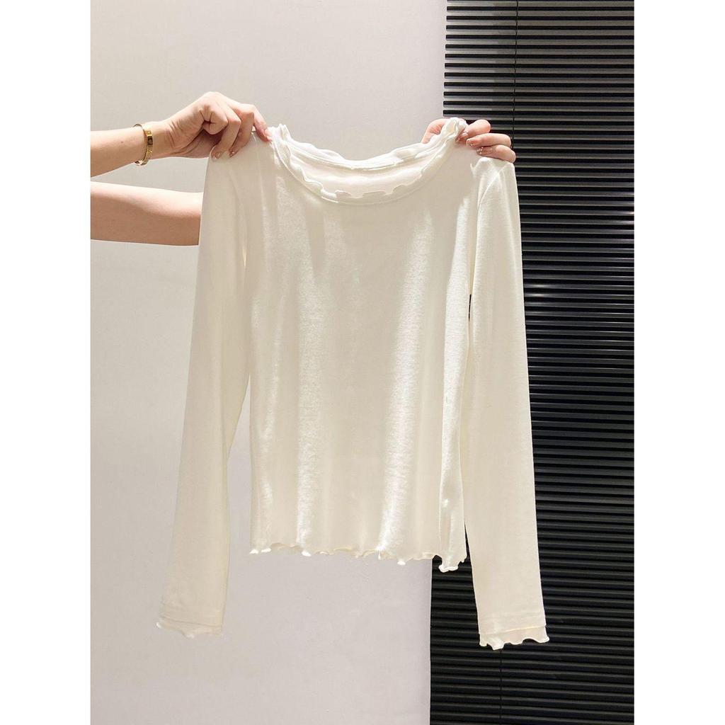 Korean Ruffle Long Sleeve Slimming Top for Women - 2026 Autumn Collection