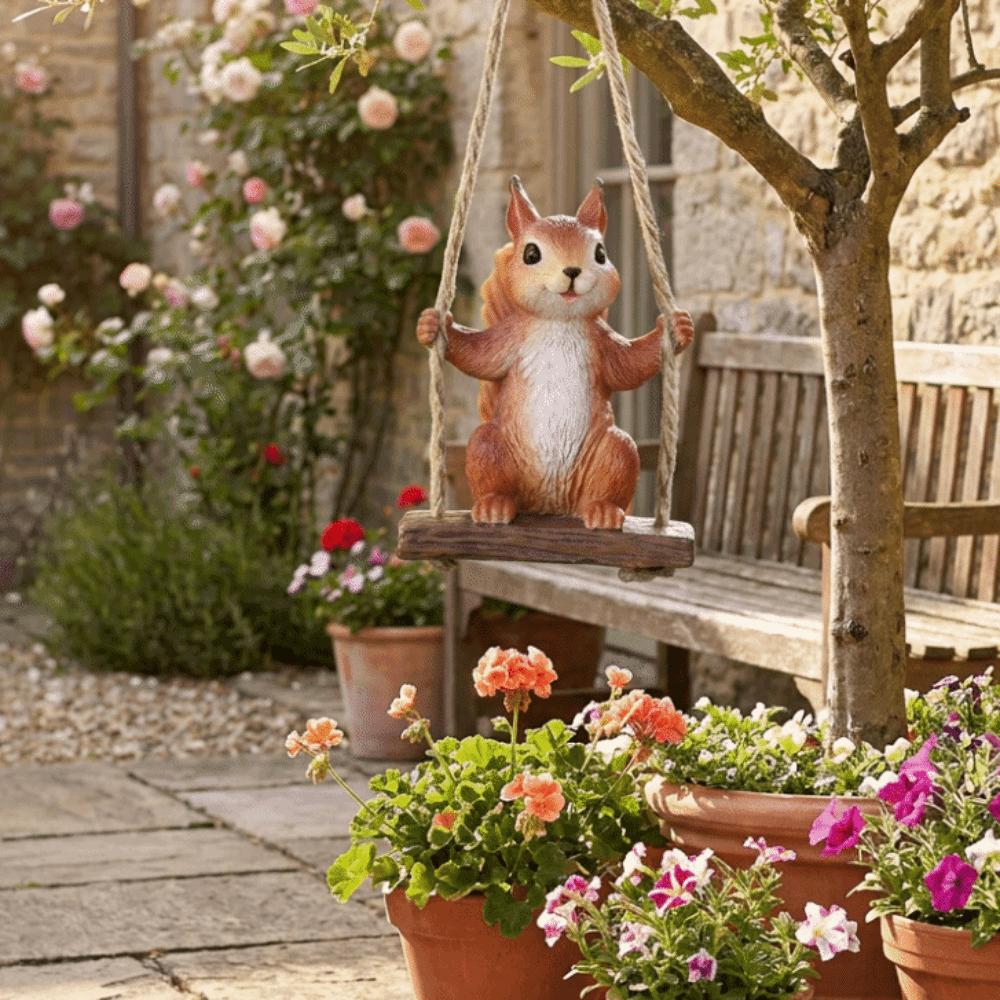 Harz Eichhörnchen auf Schaukel Wetterfest Eichhörnchen Figur Gartendekoration Innen