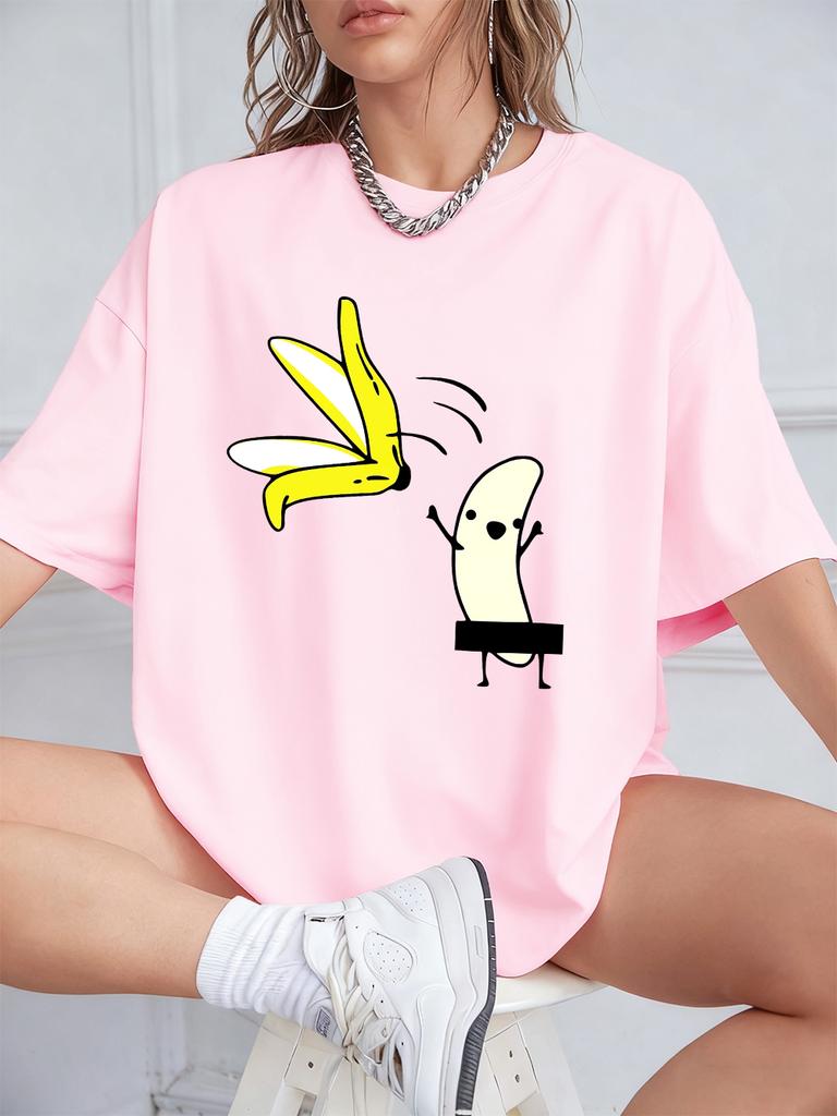 Cartoon Banana Dancing Prints TShirts Womens Cotton Summer Short Sleeve Tops Comfortable Loose ONeck T Shirt Casual Clothes