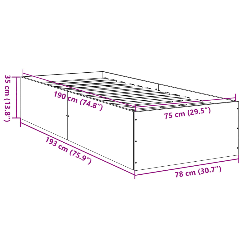 Bed Frame without Mattress Sonoma Oak 75 x 190 cm Wood Based Panel
