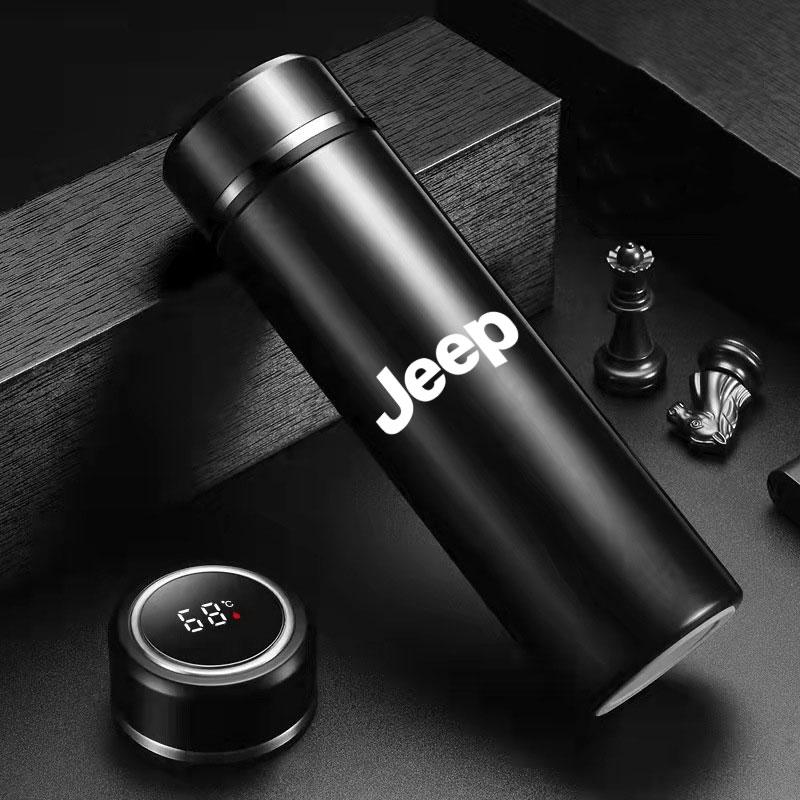 For Jeep Car Smart Display Temperature Thermos Mug Insulated Bottle For Jeep Grand Cherokee wk2 Wrangler JK Lanyard Gladiator