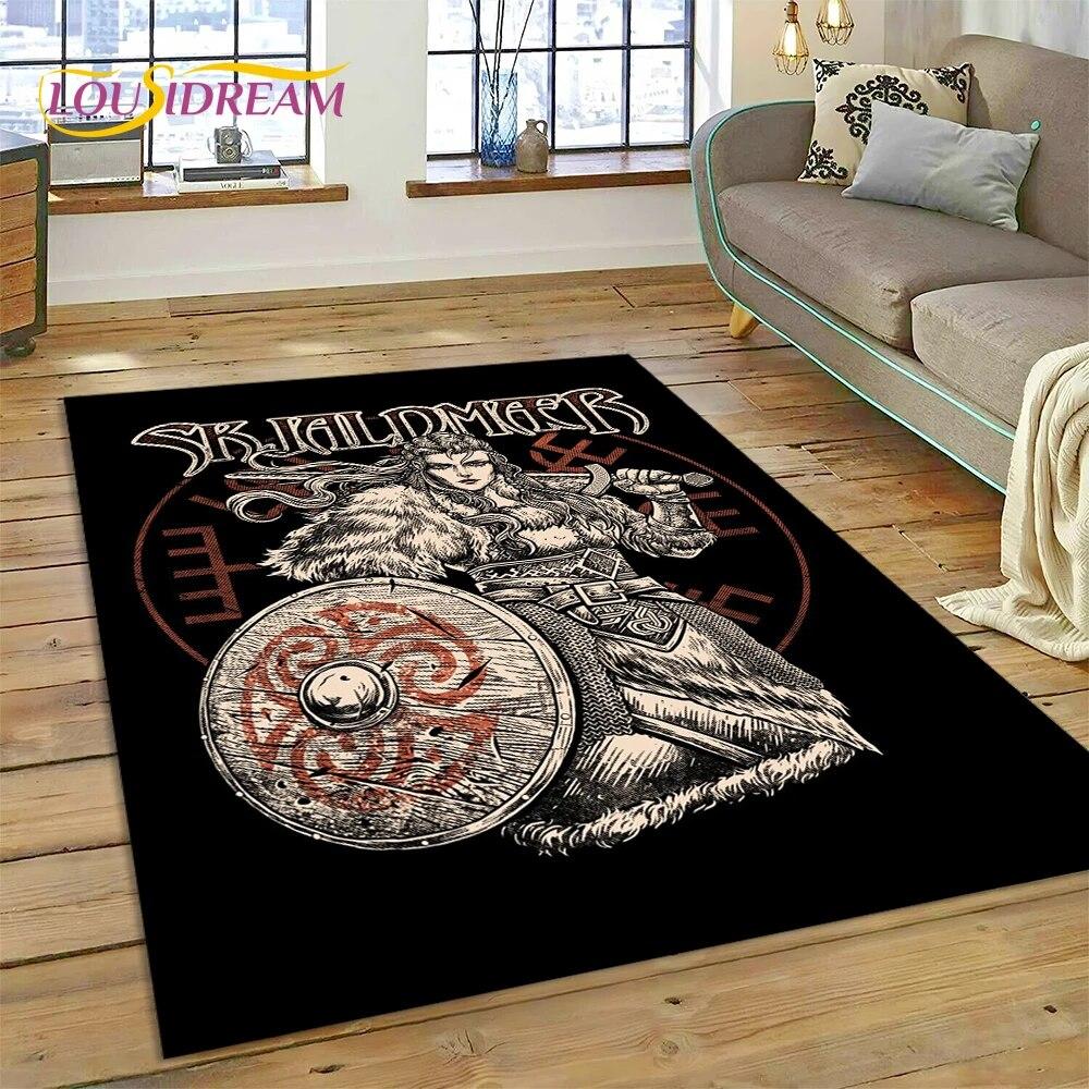 Viking Nordic Odin Valhalla Cartoon Valknut Carpet Rug for Home Living Room Bedroom Sofa Doormat Decor,kid Area Rug Non-slip Mat