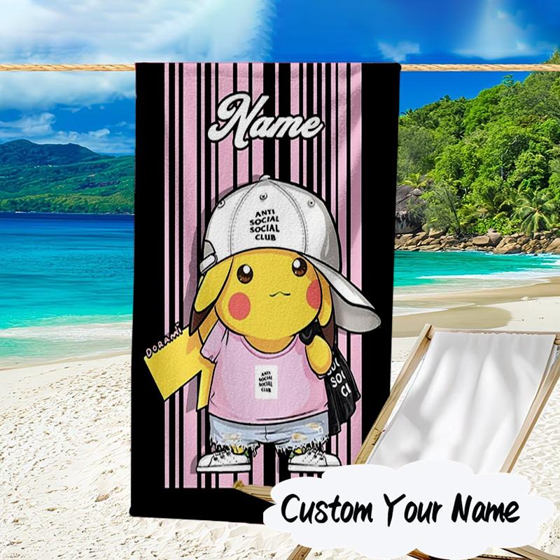 Custom Name Pika Urban Fashion Microfiber Beach Towel Super Soft & Absorbent for Bath, Beach, Travel Bath Time Accessory, Fan Gifts
