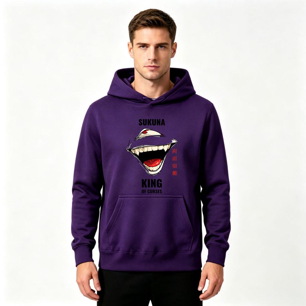 Men Sukuna King Of Curses Print Pullover Hoodie Casual Long Sleeve Graphic Sweatshirt