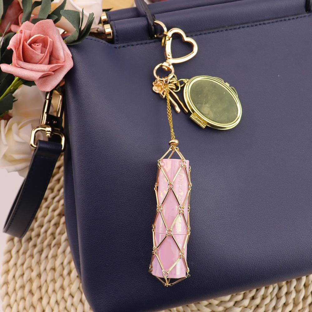 Fashion Metal Mesh Crossbody Bag Charm Keychain Lipstick Accessory