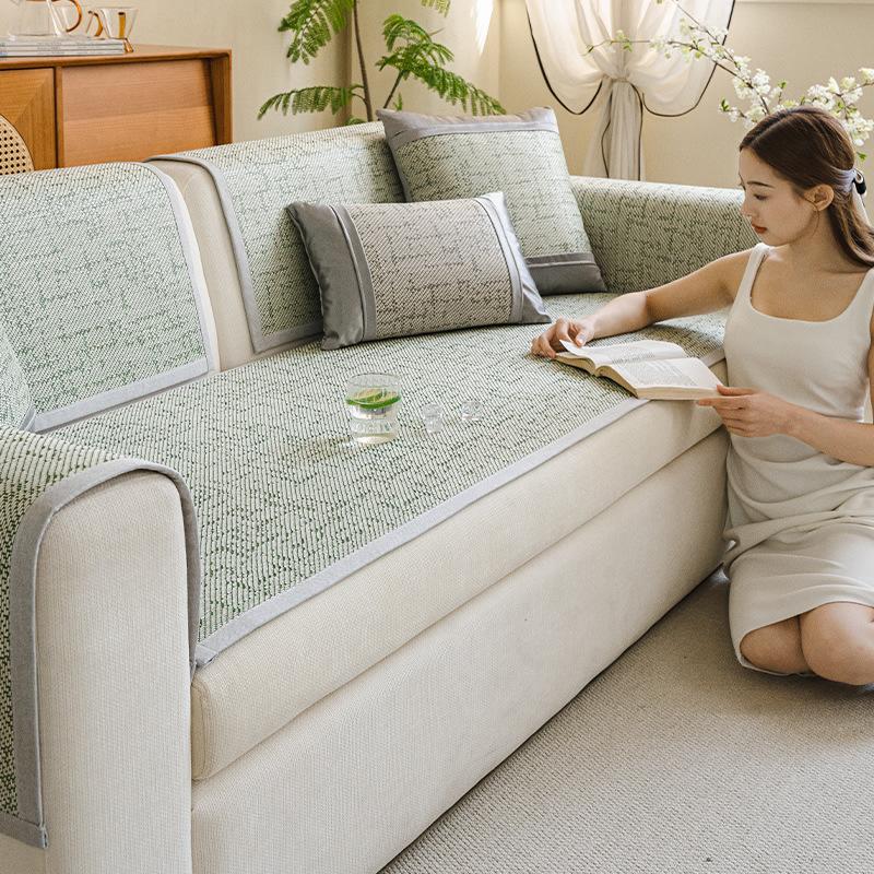 Summer Rattan Mat Cool Sofa Cushion Summer Ice Rattan Non-Slip Straight Row Seat Cushion Sofa Cover Cloth Towel  New Model