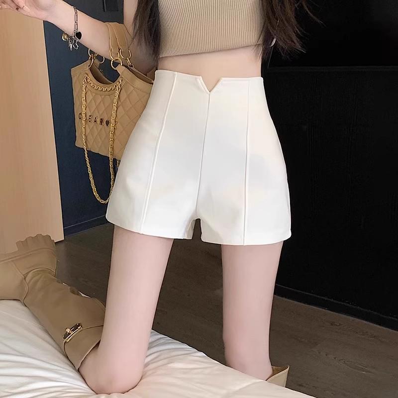 

2024 Корейский стиль Шорты с высокой талией А-силуэта и широкими штанинами для женщин - Утягивающие, Эластичные, Повседневная одежда для осени и зимы 4XL белый