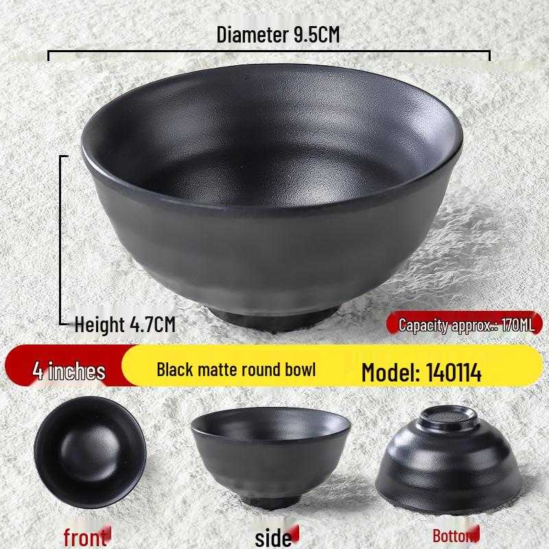 Black Matte Melamine Rice & Dipping Sauce Bowl for Restaurants, Hotels, Hot Pot, and Malatang.