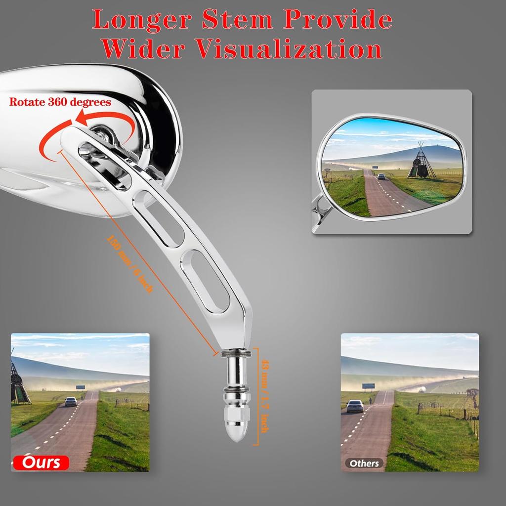Chrome 8Mm Rearview Mirrors For Touring Road Glide FLTRX Electra Glide FLHT Road King FLHR Street Glide FLHX Sportster Dyna Softail Models 1982-